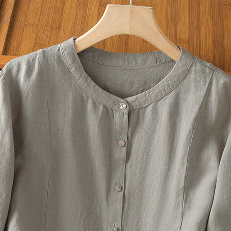 Buddha Stones 秋の通勤用パッチワーク無地デザイン長袖レディースコットンボタンシャツ - image 11