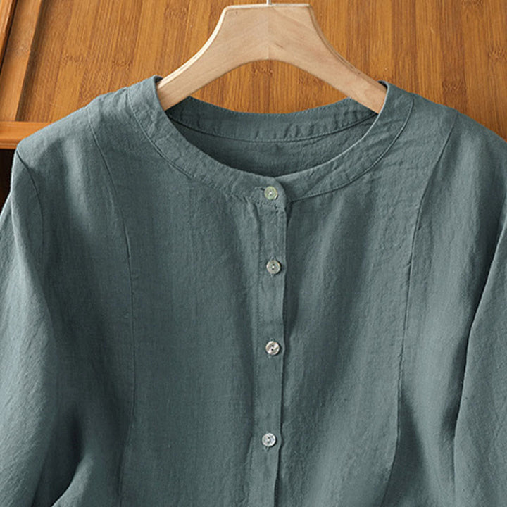 Buddha Stones 秋の通勤用パッチワーク無地デザイン長袖レディースコットンボタンシャツ - image 20