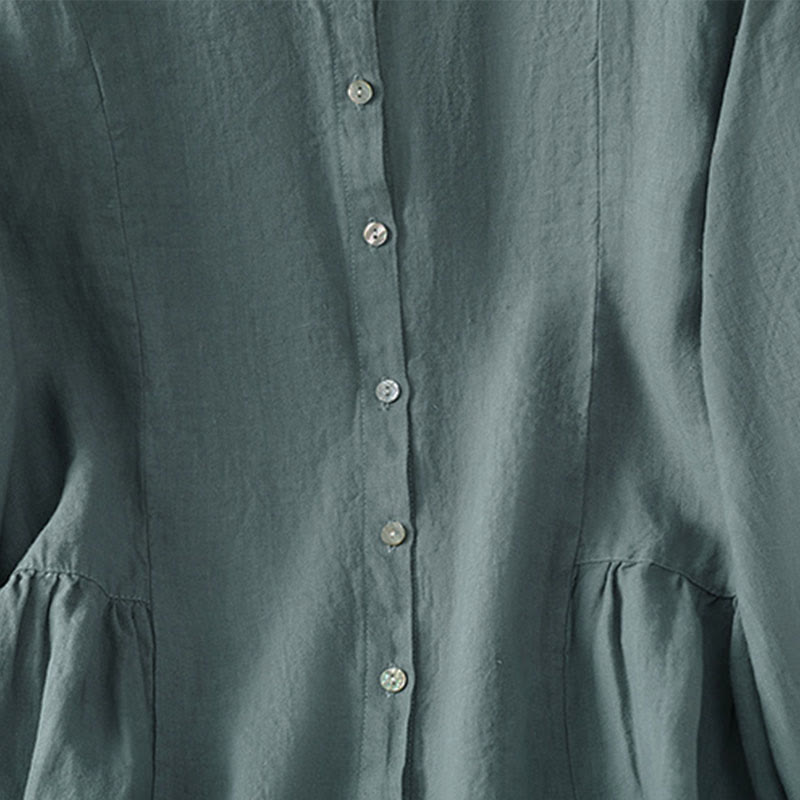 Buddha Stones 秋の通勤用パッチワーク無地デザイン長袖レディースコットンボタンシャツ - image 22