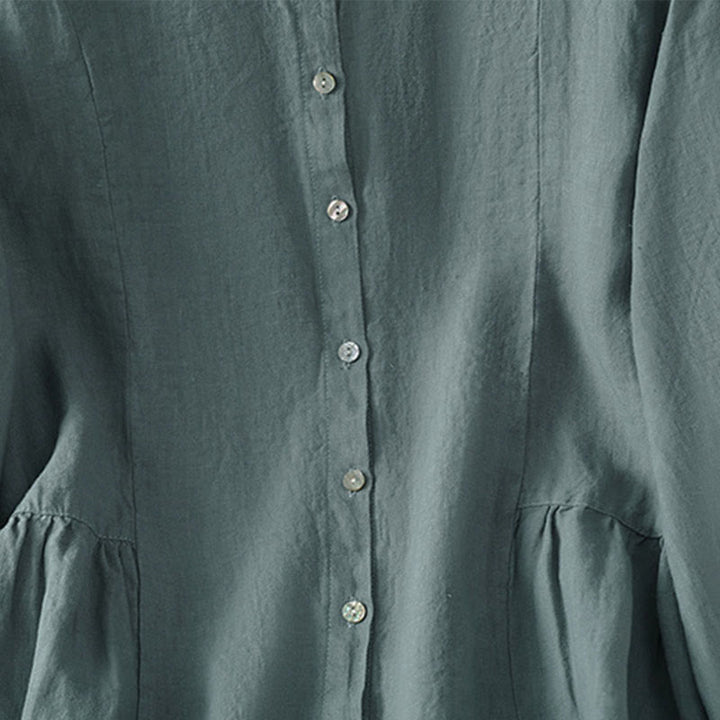 Buddha Stones 秋の通勤用パッチワーク無地デザイン長袖レディースコットンボタンシャツ - image 22