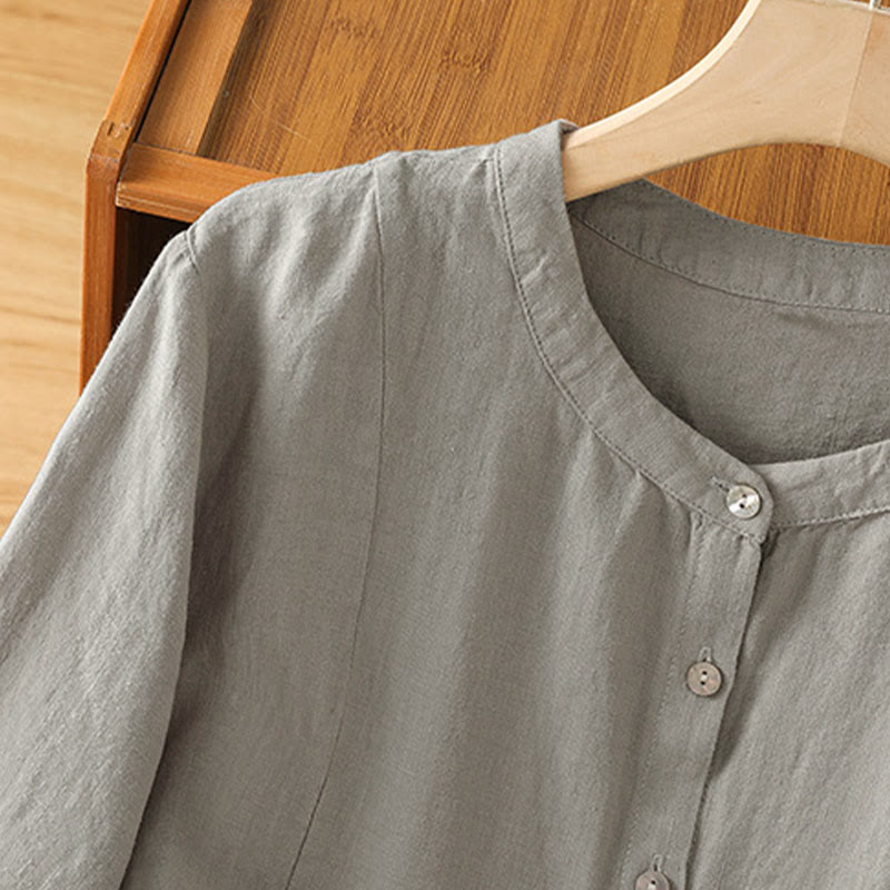 Buddha Stones 秋の通勤用パッチワーク無地デザイン長袖レディースコットンボタンシャツ - image 13