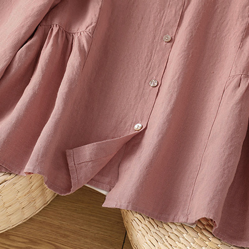 Buddha Stones 秋の通勤用パッチワーク無地デザイン長袖レディースコットンボタンシャツ - image 8