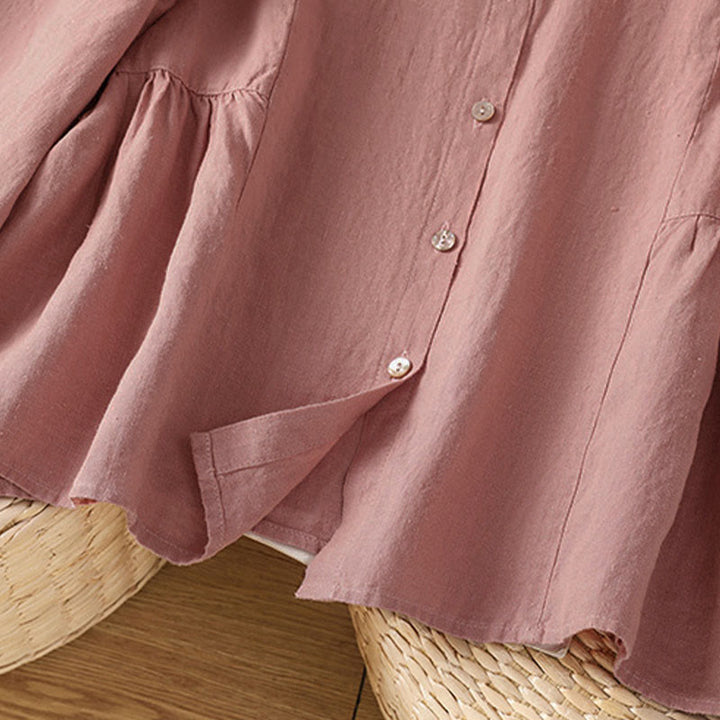 Buddha Stones 秋の通勤用パッチワーク無地デザイン長袖レディースコットンボタンシャツ - image 8