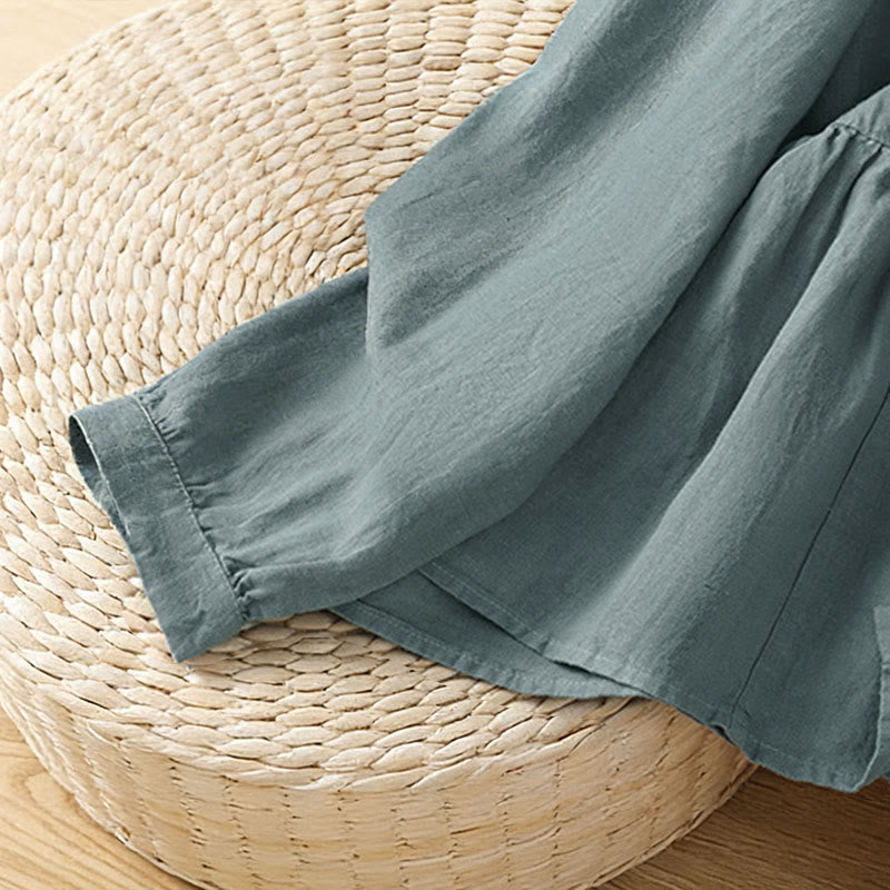 Buddha Stones 秋の通勤用パッチワーク無地デザイン長袖レディースコットンボタンシャツ - image 23