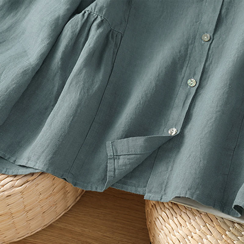 Buddha Stones 秋の通勤用パッチワーク無地デザイン長袖レディースコットンボタンシャツ - image 24