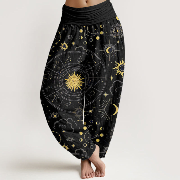 Buddha Stones コットンゴージャスな太陽、月、星、星座、雲柄レディース伸縮性ウエストハーレムパンツ - 黒 - US16、 UK/AU20、 EU48 (3XL) - image 5