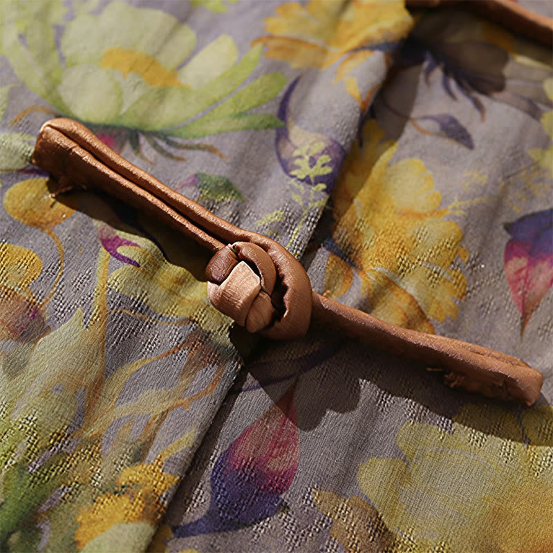 Buddha Stones 夏 カラフル 花柄 葉柄 半袖 カエルボタンデザイン メンズ コットンシャツ - image 15