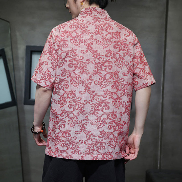 Buddha Stones 夏用花柄つる柄タンスーツ メンズ フロッグボタン 半袖シャツ ポケット付き - image 15