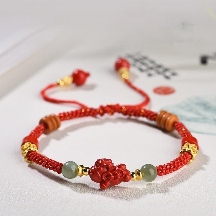Buddha Stones 午年 辰砂 和田翡翠赤紐良縁祈願ブレスレット - 辰砂和田翡翠（手首周り：13～19cm） - image 0