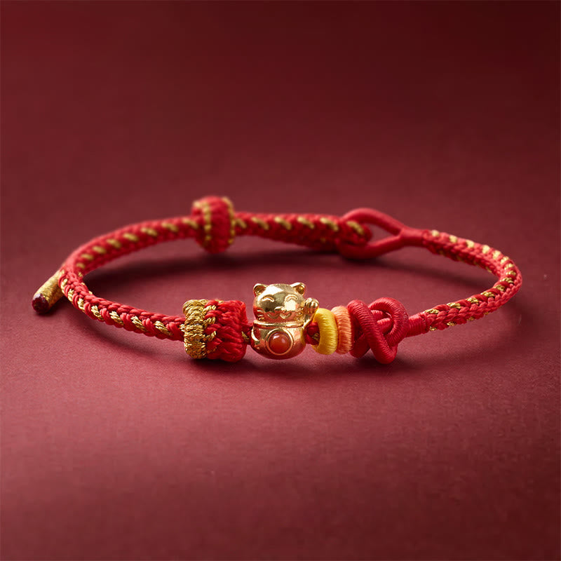 Buddha Stones 猫の銅製赤紐の幸運ブレスレット - 銅（手首周り：13～25cm） - image 0