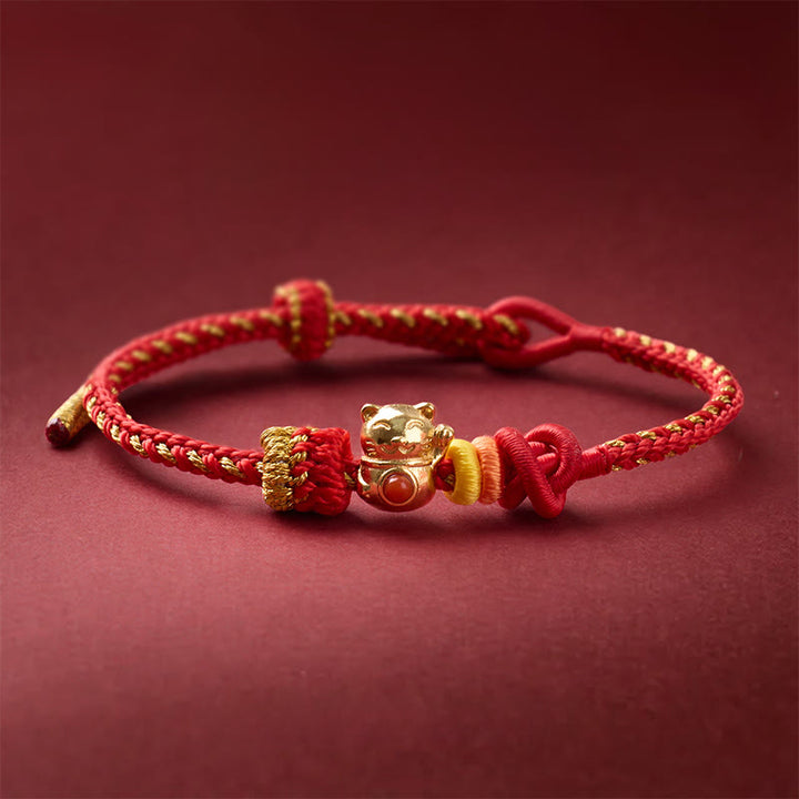 Buddha Stones 猫の銅製赤紐の幸運ブレスレット - 銅（手首周り：13～25cm） - image 0