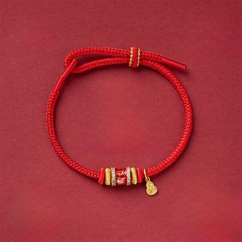 Buddha Stones オーム・マニ・パドメ・フム・フーのキャラクター銅製赤紐の幸運ブレスレット - 銅製の赤紐「オーム・マニ・パドメ・フム」（手首周り：13～25cm） - image 0