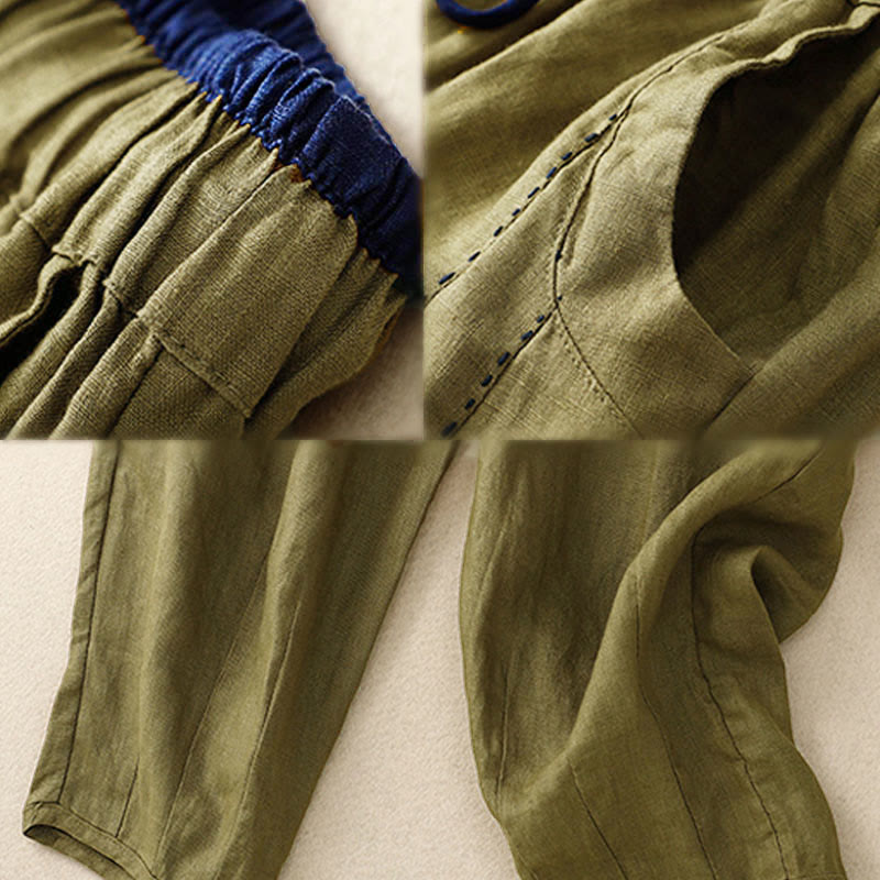 Buddha Stones 通勤用カラーブロッキングデザインレディースハーレム7-8丈パンツ（ポケット付き） - image 11