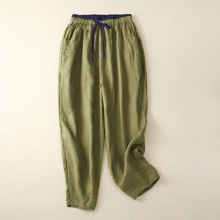 Buddha Stones 通勤用カラーブロッキングデザインレディースハーレム7-8丈パンツ（ポケット付き） - オリーブドラブ - US8-10，UK/AU12-14，EU40-42 (2XL) - image 9