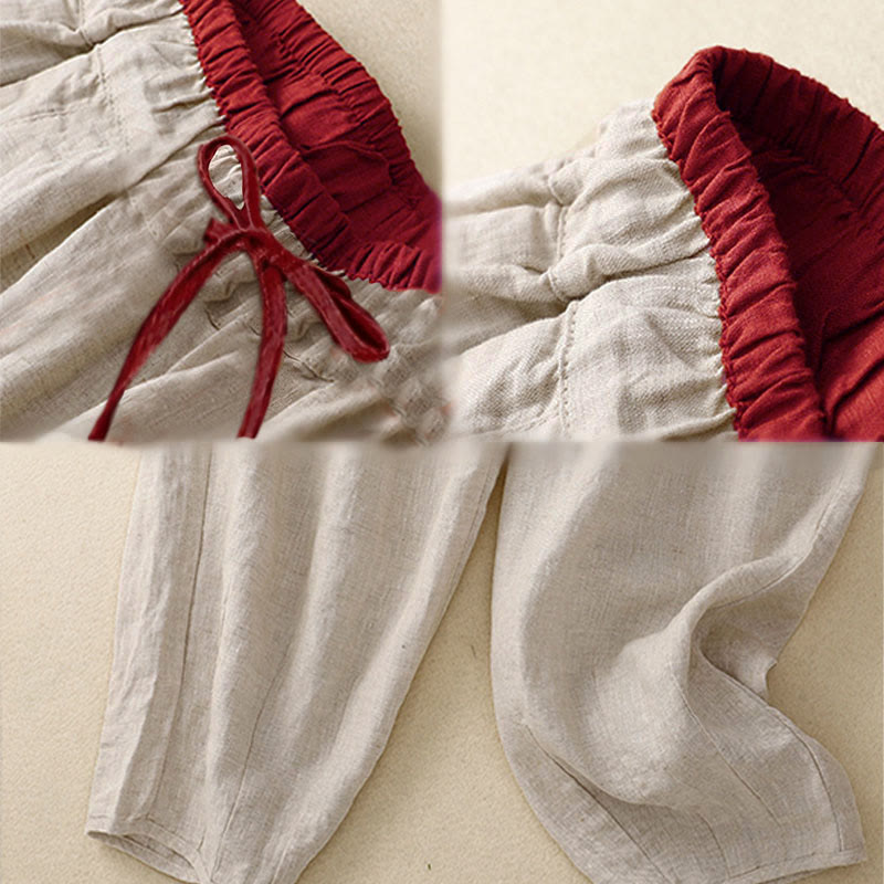 Buddha Stones 通勤用カラーブロッキングデザインレディースハーレム7-8丈パンツ（ポケット付き） - image 7