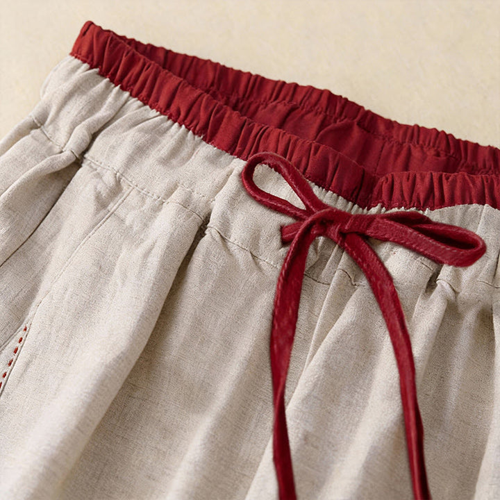 Buddha Stones 通勤用カラーブロッキングデザインレディースハーレム7-8丈パンツ（ポケット付き） - image 2