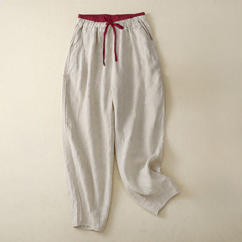 Buddha Stones 通勤用カラーブロッキングデザインレディースハーレム7-8丈パンツ（ポケット付き） - リネン - US8-10，UK/AU12-14，EU40-42 (2XL) - image 0