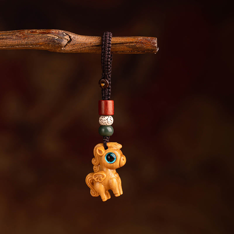 Buddha Stones 午年 紅檀 星月 菩提樹良縁祈願キーホルダー - 紅檀星月菩提種子馬 - image 0