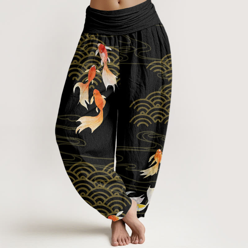 Buddha Stones純綿 赤鯉鯉波 レディース 伸縮性ウエスト ハーレムパンツ - 黒 - US16、 UK/AU20、 EU48 (3XL) - image 8