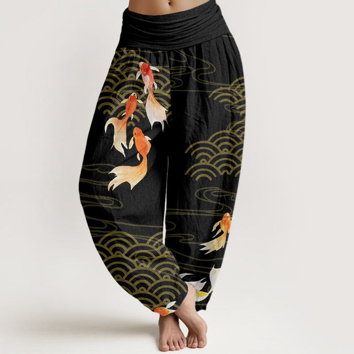 Buddha Stones純綿 赤鯉鯉波 レディース 伸縮性ウエスト ハーレムパンツ - 黒 - US16、 UK/AU20、 EU48 (3XL) - image 8