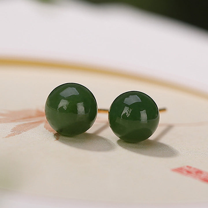 Buddha Stones925スターリングシルバー ラウンド シアン翡翠 ヒーリングカーム スタッドピアス