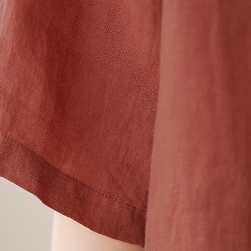 Buddha Stones ラペルフロッグボタン斜め前立てデザイン七分袖レディースコットンシャツ - image 7