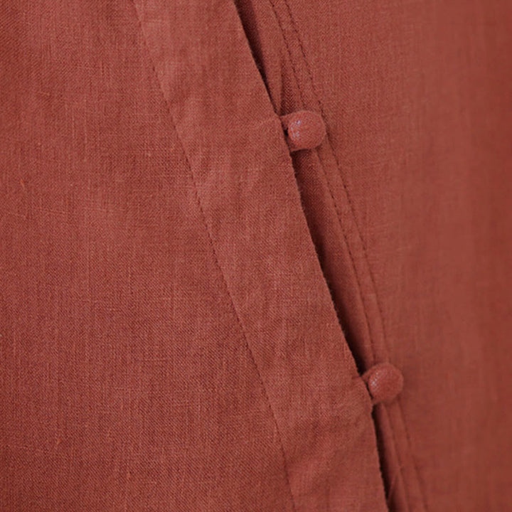 Buddha Stones ラペルフロッグボタン斜め前立てデザイン七分袖レディースコットンシャツ - image 6