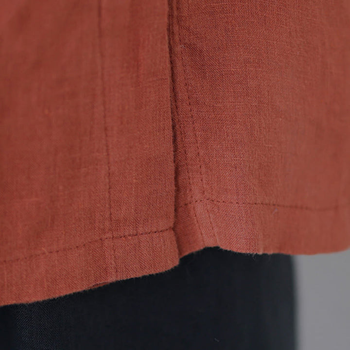 Buddha Stones ラペルフロッグボタン斜め前立てデザイン七分袖レディースコットンシャツ - image 8