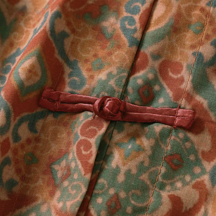 Buddha Stones プリント中国風カエルボタン長袖スタンドカラーレディースシャツポケット付き - image 4