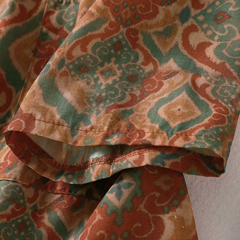 Buddha Stones プリント中国風カエルボタン長袖スタンドカラーレディースシャツポケット付き - image 8