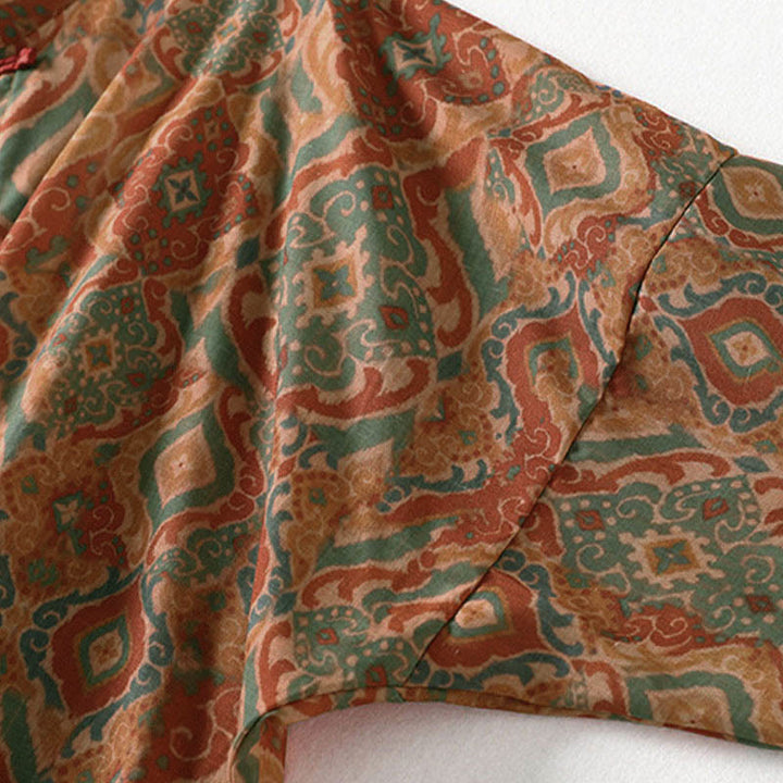 Buddha Stones プリント中国風カエルボタン長袖スタンドカラーレディースシャツポケット付き - image 7