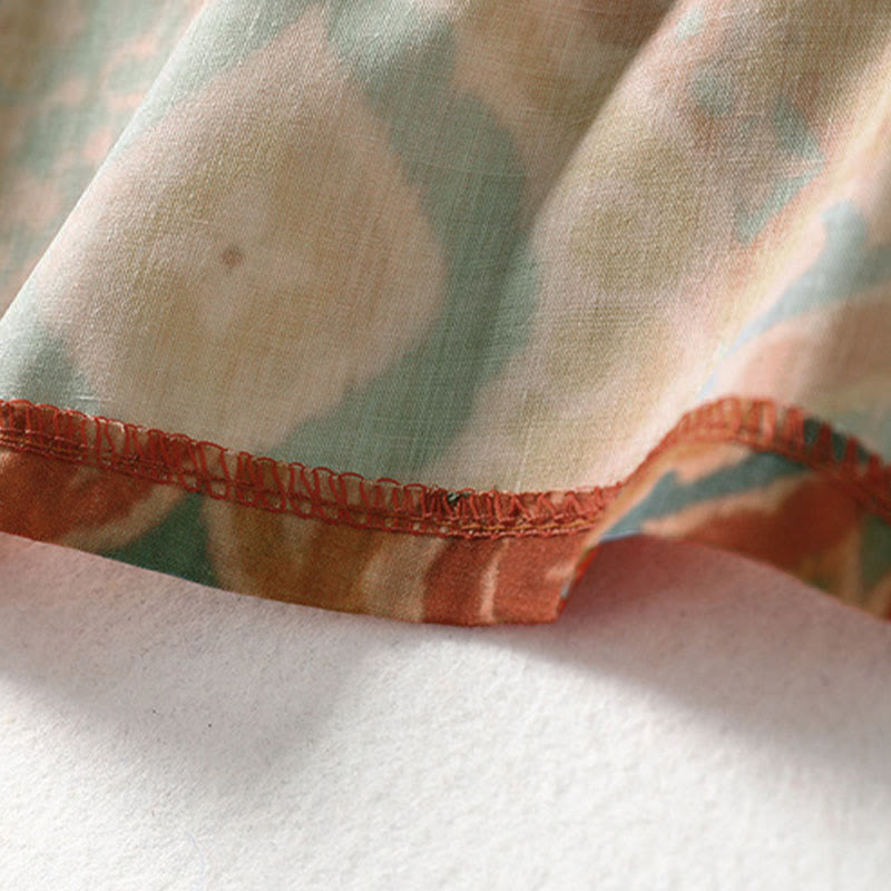 Buddha Stones プリント中国風カエルボタン長袖スタンドカラーレディースシャツポケット付き - image 10