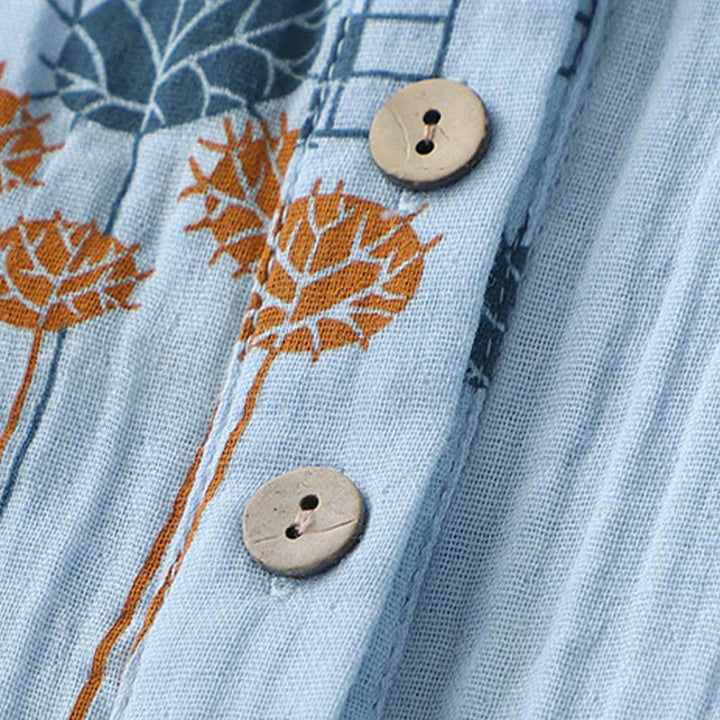 Buddha Stones プリントハーフボタンデザイン七分袖レディースコットンシャツ - image 13