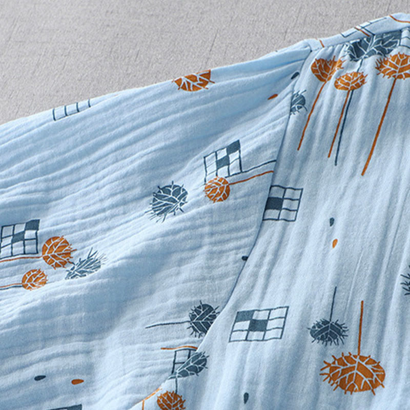 Buddha Stones プリントハーフボタンデザイン七分袖レディースコットンシャツ - image 14