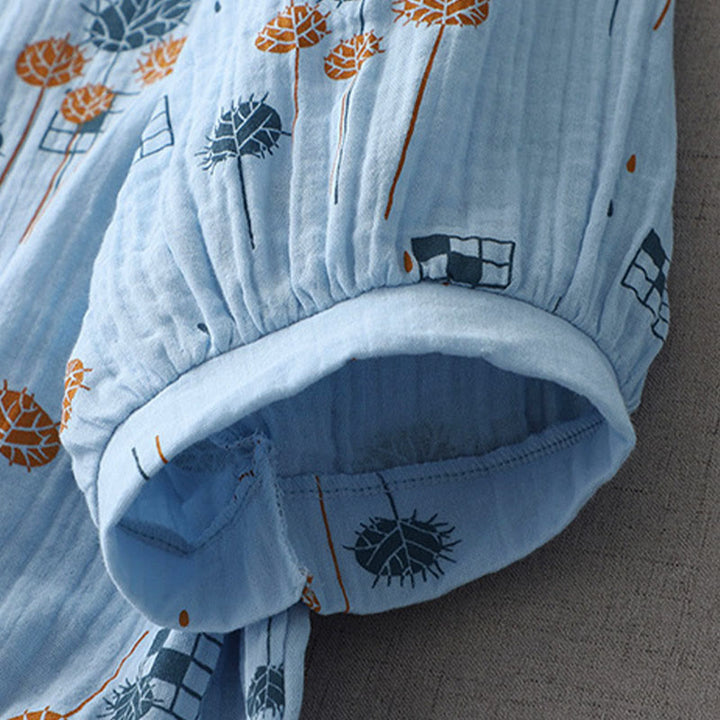 Buddha Stones プリントハーフボタンデザイン七分袖レディースコットンシャツ - image 15