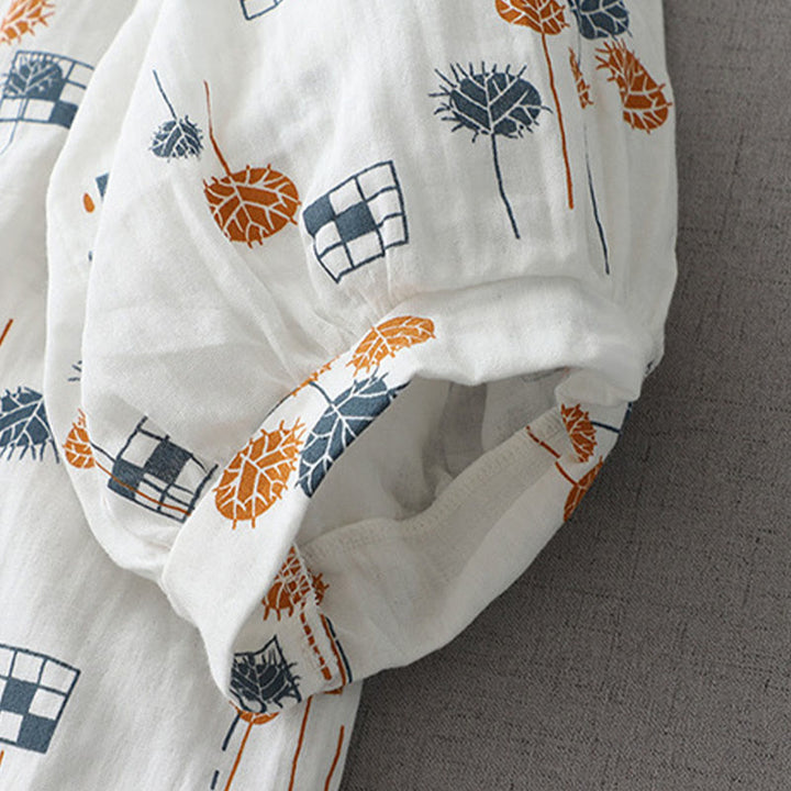 Buddha Stones プリントハーフボタンデザイン七分袖レディースコットンシャツ - image 7