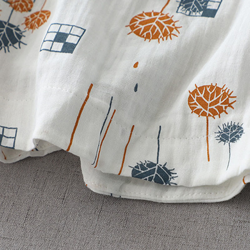 Buddha Stones プリントハーフボタンデザイン七分袖レディースコットンシャツ - image 8