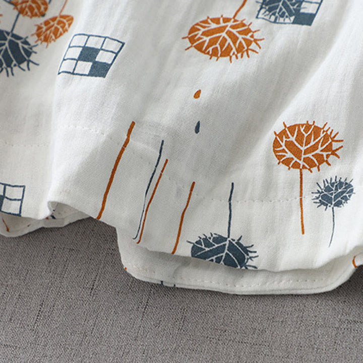 Buddha Stones プリントハーフボタンデザイン七分袖レディースコットンシャツ - image 8