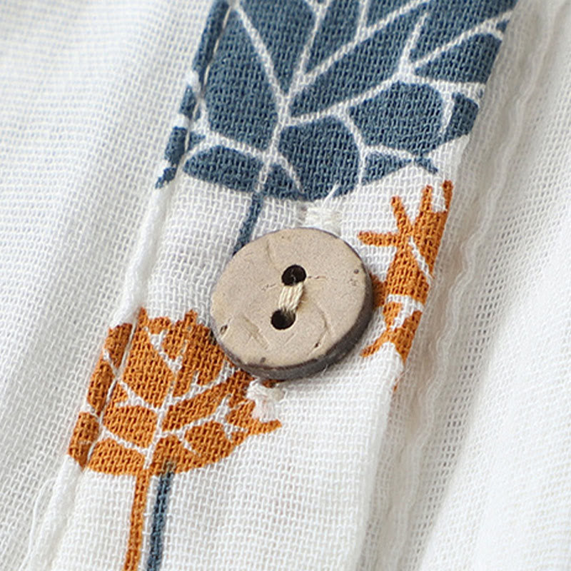 Buddha Stones プリントハーフボタンデザイン七分袖レディースコットンシャツ - image 5