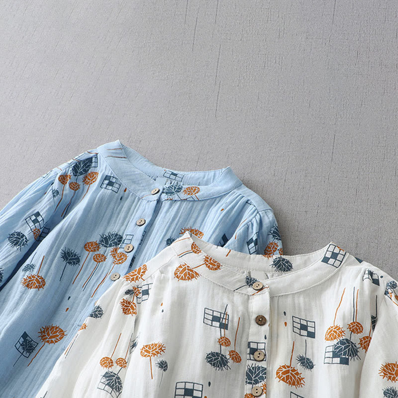 Buddha Stones プリントハーフボタンデザイン七分袖レディースコットンシャツ - image 19