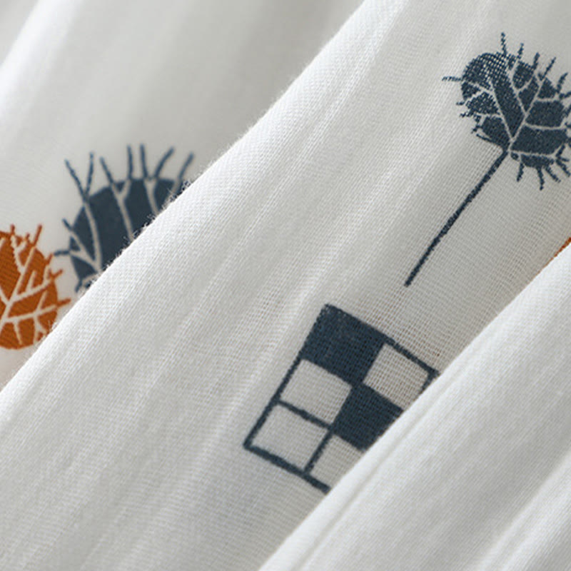 Buddha Stones プリントハーフボタンデザイン七分袖レディースコットンシャツ - image 6