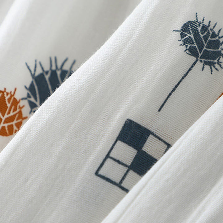 Buddha Stones プリントハーフボタンデザイン七分袖レディースコットンシャツ - image 6