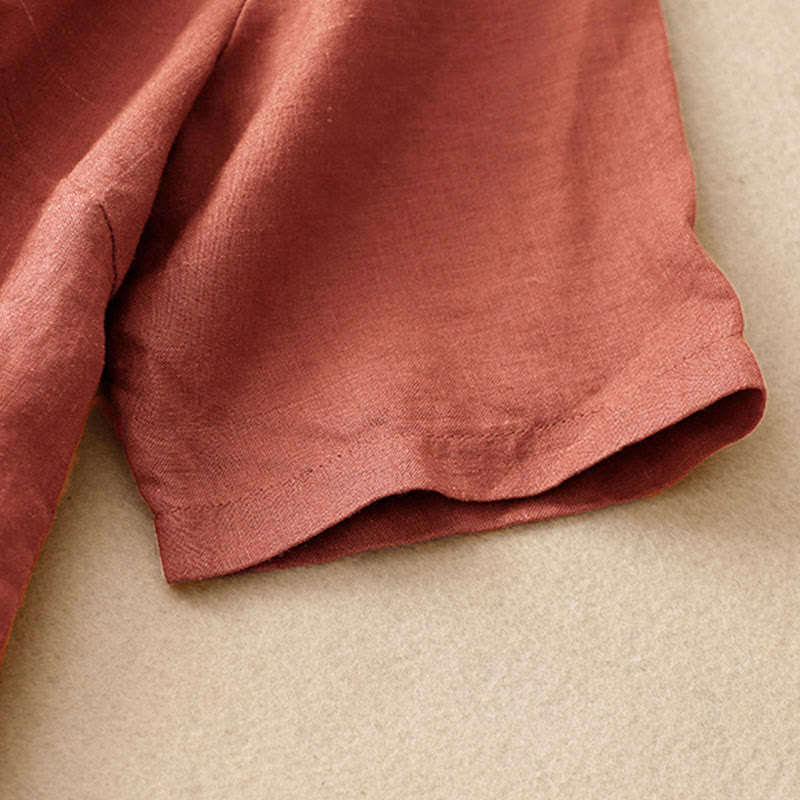 Buddha Stones 夏レディースコットン半袖スタンドカラーサイドスリットフロッグボタンデザインシャツ - image 9