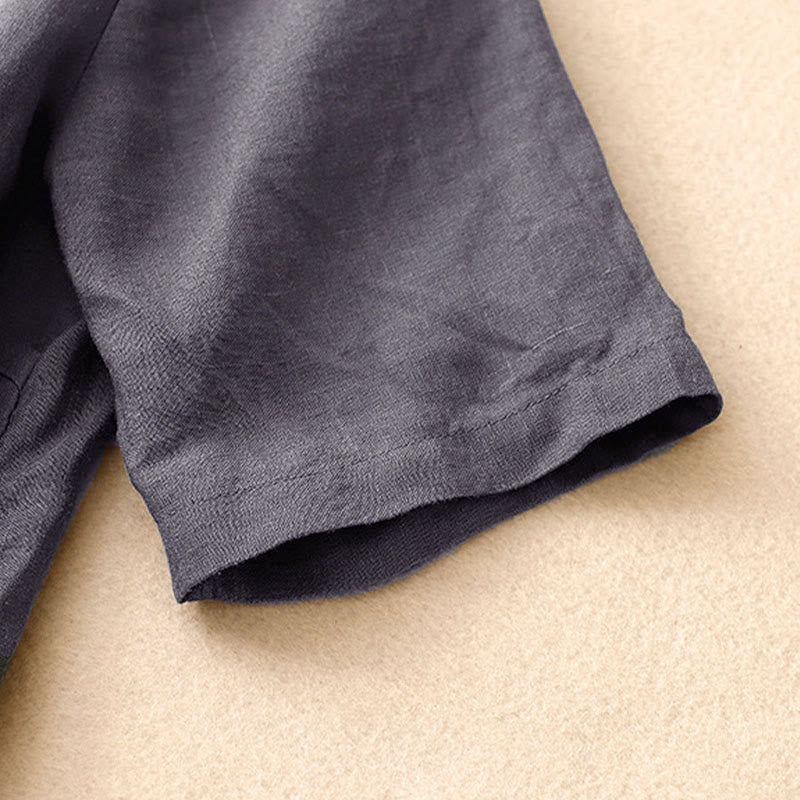 Buddha Stones 夏レディースコットン半袖スタンドカラーサイドスリットフロッグボタンデザインシャツ - image 14