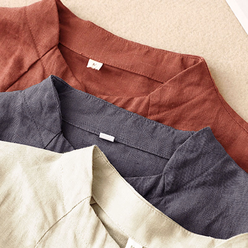 Buddha Stones 夏レディースコットン半袖スタンドカラーサイドスリットフロッグボタンデザインシャツ - image 19