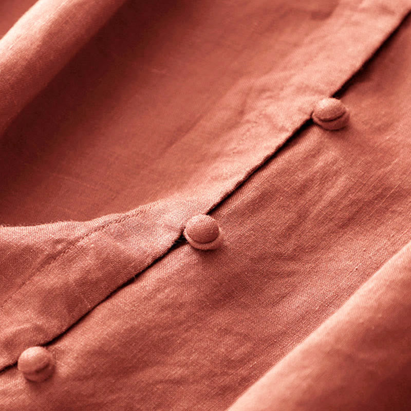 Buddha Stones 夏レディースコットン半袖スタンドカラーサイドスリットフロッグボタンデザインシャツ - image 8