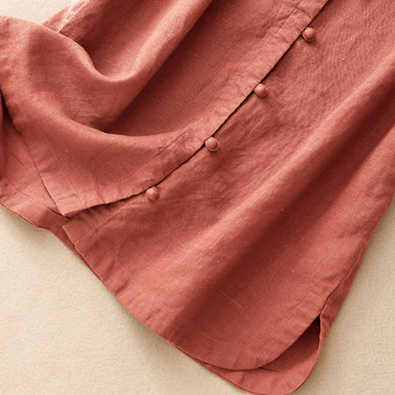 Buddha Stones 夏レディースコットン半袖スタンドカラーサイドスリットフロッグボタンデザインシャツ - image 10