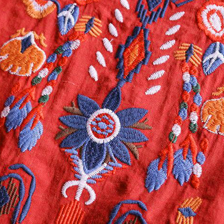 Buddha Stonesレトロ アーティスティック 刺繍 花柄 クルーネック レディース コットン リネン 半袖 Tシャツ - image 11