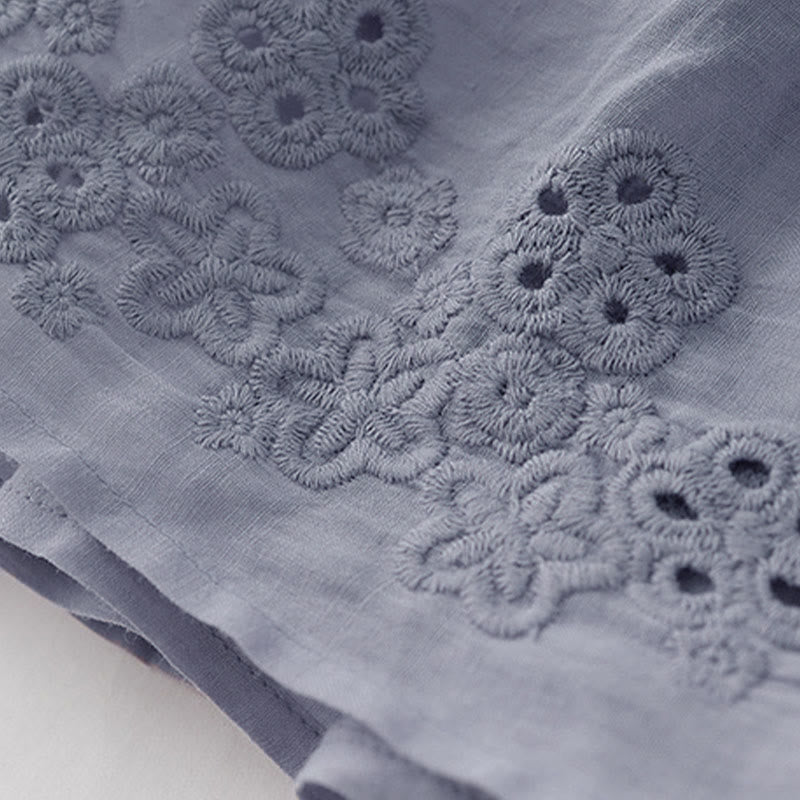 Buddha Stones 刺繍入り中空デザインAラインドローストリングハイウエストレディーススカート（ポケット付き） - image 7