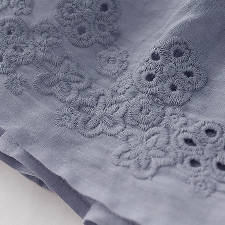 Buddha Stones 刺繍入り中空デザインAラインドローストリングハイウエストレディーススカート（ポケット付き） - image 7
